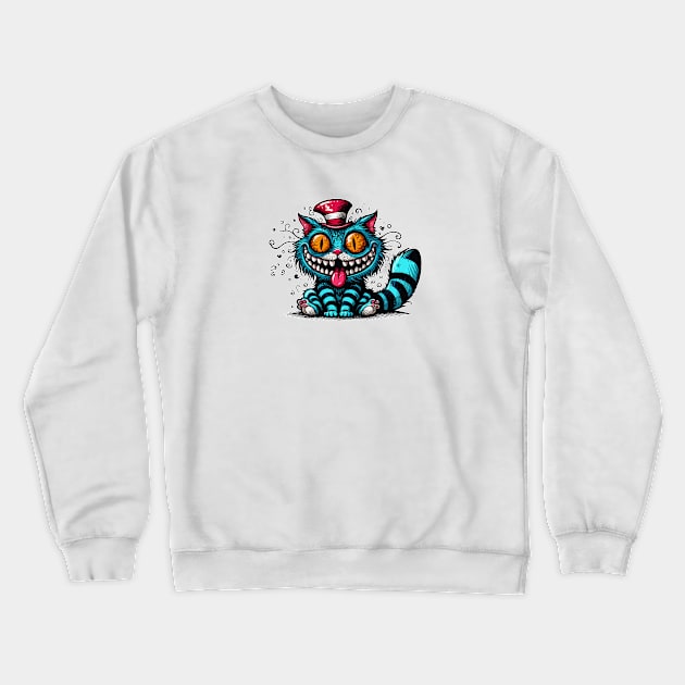 Cheshire cat in pink hat Crewneck Sweatshirt by AnnArtshock